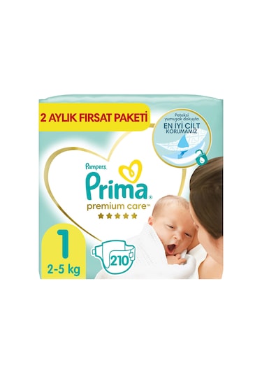 Prima Bebek Bezi Premium Care 1 Numara Yenidoğan Aylık Fırsat Paket 210’lu 3'lü
