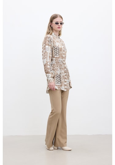 Kuşaklı Retro Tarz Gömlek Ilona Çok Renkli