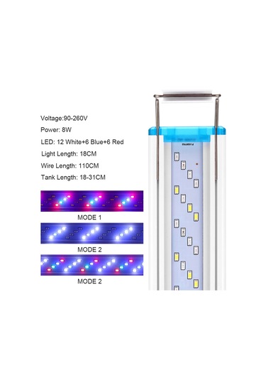 Kosona 18cm Akvaryum Led Işığı, Mavi-beyaz-kırmızı Üç Renk Değişimi, Su Bitkileri Için, Avrupa Standartı, 8w Soğuk Işık