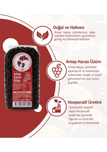Alaşehir Kadın Kooperatifi Antep Karası Kuru Üzüm 1 KG