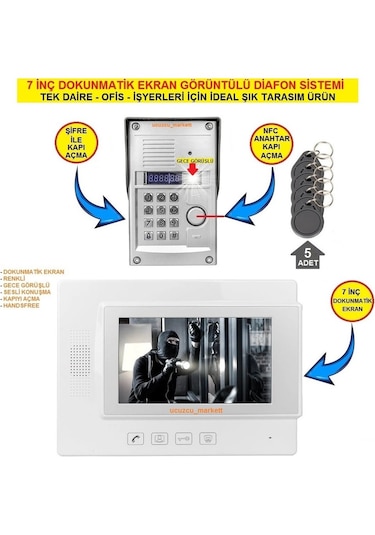 7 İnç Dokunmatik Ekranlı Görüntülü Diafon Sistemi Tek Daire İçin