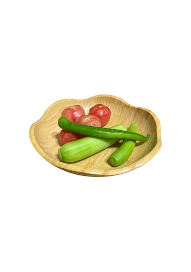 Dekoratif Bambu Servis Tabak, Servis Tabağı, Salata Tabağı, Çap 20 Cm Ahşap - Bej