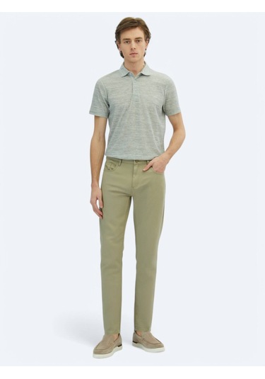 Açık Yeşil Düz Dokuma Regular Fit Casual Pamuk Karışımlı Pantolon Açık Yeşil
