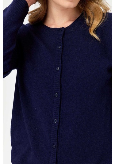 Desen Triko Kadın Sıfır Yaka Triko Yün Hırka 21031 Lacivert