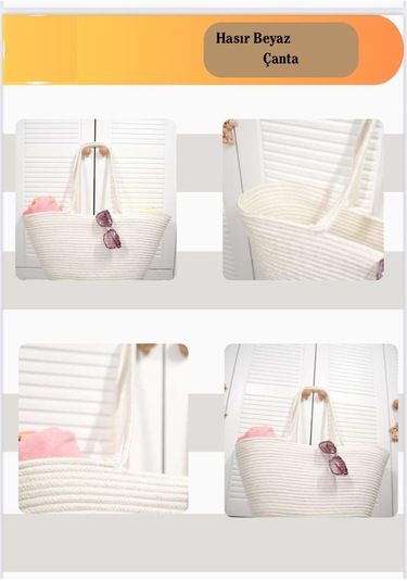 Doğal Hasır Jüt El Örmesi Bayan Çanta-beyaz Beyaz