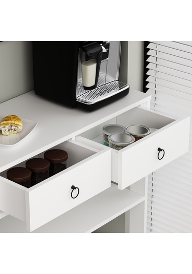 Dekrosso Luke Modern 2 Çekmeceli Kahve Köşesi Airfry Dolabı Beyaz