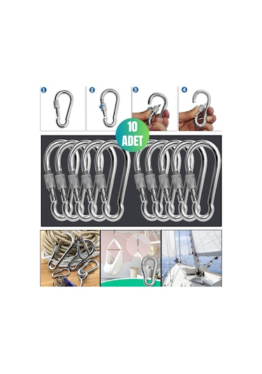 10 Adet Kilitli Vidalı Yaylı Karabina 12 Mm No Olta Deniz Tırmanma Kamp Ekipmanları Hamak Askı