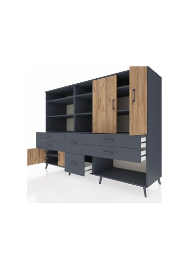 Kronos Dolap 10 Raflı 6 Çekmeceli 4 Kapaklı 220x59x163 Antrasit-ç Antrasit-çam/antrasit