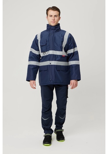 Salix Oxford Kışlık İş Güvenliği Parkası Reflektörlü, Su Geçirmez, Soğuk Havalara Dayanıklı İş Mon Lacivert