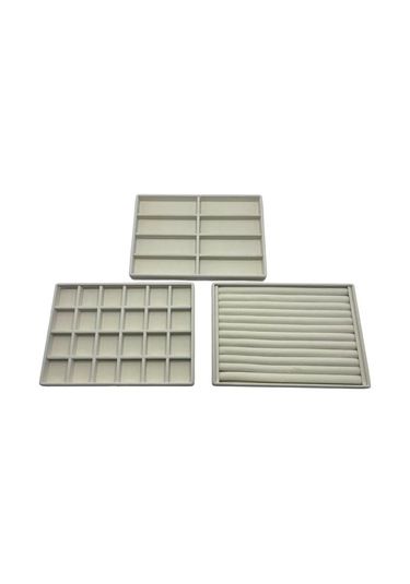 Yerli Üretim Süet Kumaş Krem Renk 34/24 Cm 3 Lü Takım Çekmece Içi Takı Tablası Çok Renkli