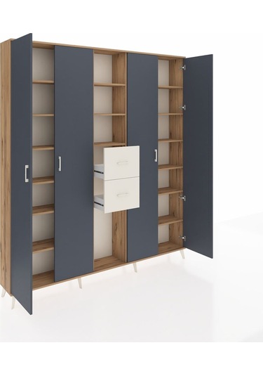 Arges Dolap 15 Raflı 2 Çekmeceli 4 Kapaklı 220x30x243 Çam-antrasit/aytaşı Antrasıt/aytası