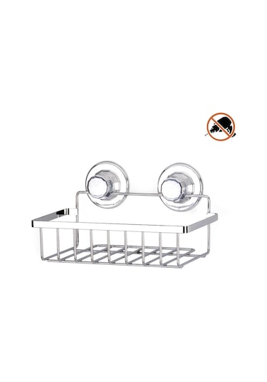Vakumlu Banyo Duvar Rafı Şampuanlık Krom Gümüş