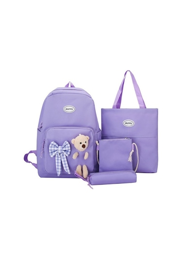 Goldenqian Ilmek Öğrenci Okul Çantası Ayı Kız Sırt Çantası 7l0epz Beyaz - Mor