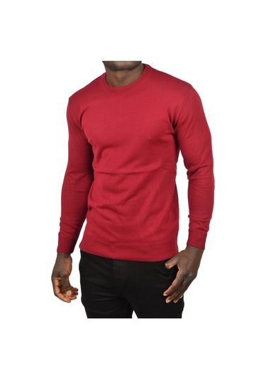 Deepsea Erkek Bordo Bisiklet Yaka Triko Dar Kalıp Tüylenmeyen Kazak 2505499 Bordo