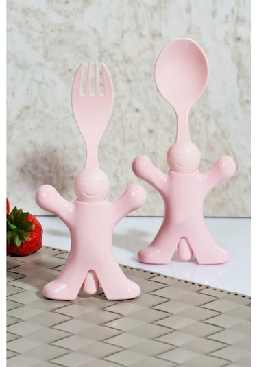 Bayev Çocuk Figürlü Mama Kaşığı Ve Çatalı Pembe