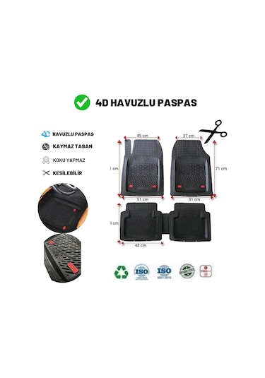Volkswagen New Beetle 2016 Uyumlu Havuzlu Üniversal Maxi Paspas Siyah