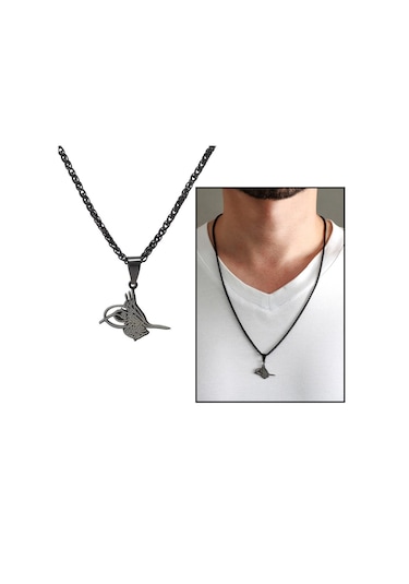 Tuğra Tasarım Siyah Renk Çelik Erkek Kolye (506248049) Metalik