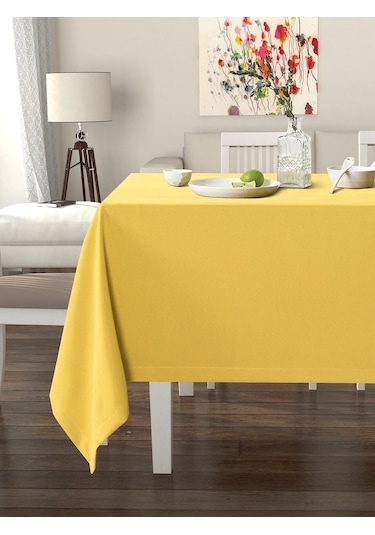 Hint Sarısı Masa Örtüsü Kadife Dokulu Leke Tutmaz Hint Sarısı