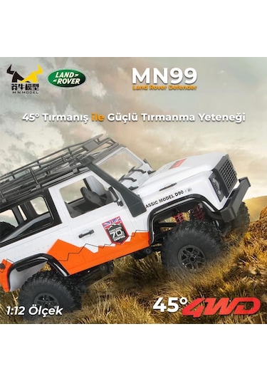 Mn Model Mn99 V2 1/12 Land Rover Defender D90 4wd Rc Model Crawler Offroad Uzaktan Kumandalı Araba Truck Rtr Beyaz+dahili Işık Seti
