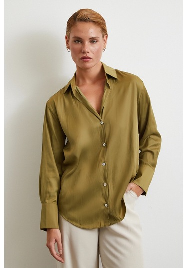 Diagonal Desen Gömlek Yeşil Yeşil