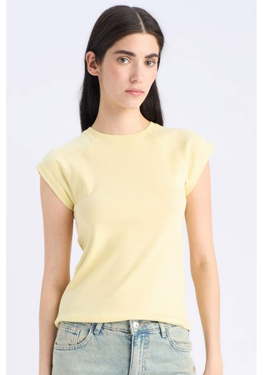 DeFacto Slim Fit Dar Kesim Bisiklet Yaka Basic Düz Ribana Kısa Kollu Tişört C7334AX25SPYL83