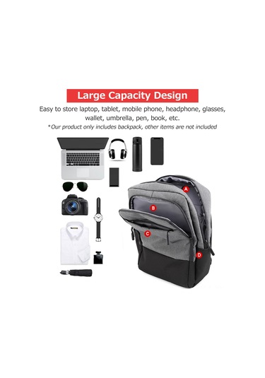 Shineyee 15.6" Usb Bağlantılı Şarj Portlu Büyük Kapasiteli Oxford Kumaş Laptop Sırt Çantası - Seyahat Ve İş Kullanımı Koyu Gri
