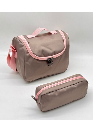 İlk Okul Çantası 3'lü Seti Unisex Çocuk İlkokul Çantası Bvt-8010 Pudra-vizon Pudra-taba