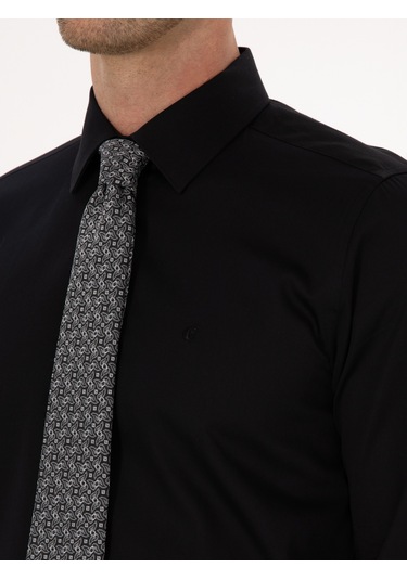 Cacharel Siyah Slim Fit %100 Pamuk Klasik Gömlek