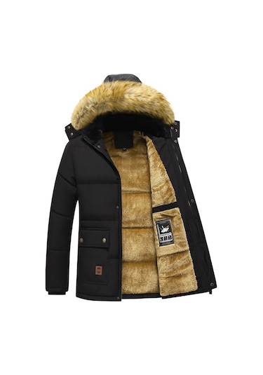 Erkekler İçin Kışlık Kalın Orta Boy Pamuklu Ceket Siyah