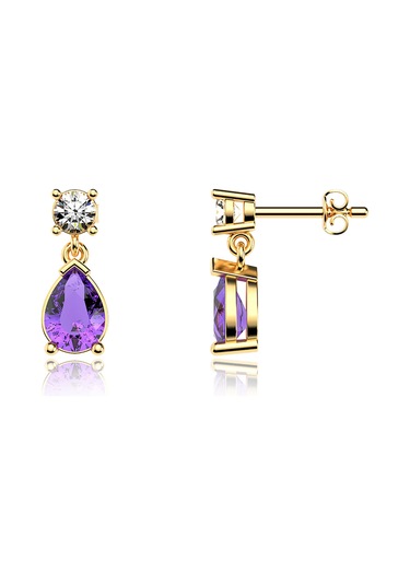 Ametist Damla Taşlı Altın Kaplama Gümüş Küpe