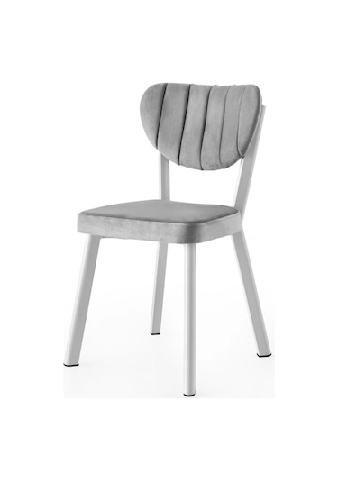 Salon Balkon Ve Mutfak Sandalyesi Beyaz Metal Gövde Babyface Kumaş Gri 1 Adet