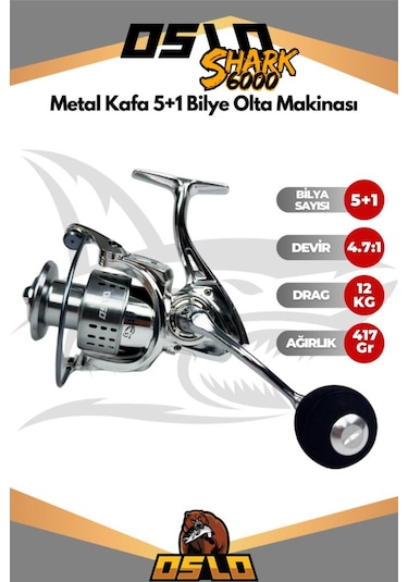 Shark 6000 Metal Kafa 5+1 Bilye Olta Makinası