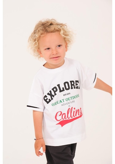 Erkek Çocuk Baskılı T-shirt - Beyaz Beyaz
