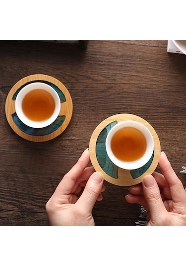 Epoksi Reçine Ped Peyzaj Şeffaf Bambu Yalıtım Tutucu Coaster Kupası Mat 1 Diğer