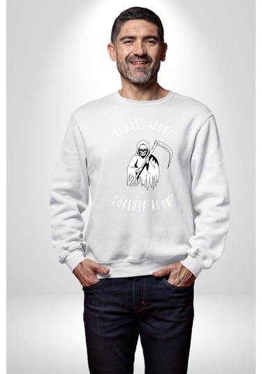Her Zaman Yalnız Daima Yalnızlık Azrail Unisex Beyaz Sweatshirt Beyaz