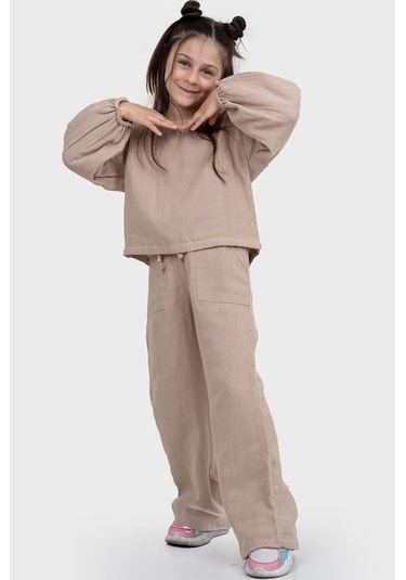 3232 Kız Çocuk Takım Alt Üst Takım Vizon