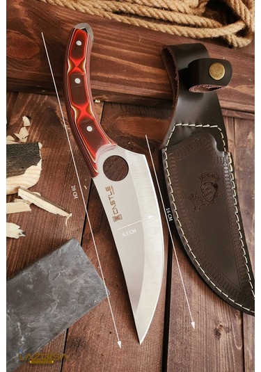 Outdoor Piknik Kamp Bıçağı Çakısı Kılıflı El Yapımı Verzalit Sap Kahverengi
