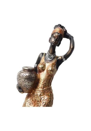 Lüks İşlemeli Geleneksel Yerel Kıyafetli Afrikalı Kadın Heykeli Dekoratif Biblo Ev Ofis Hediyesi Md1