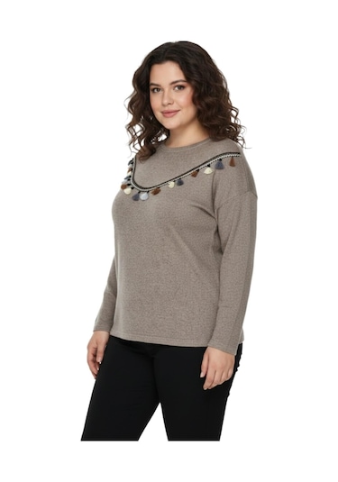 Wearon Kadın Yumoş Önü Püsküllü Modelli Bluz Bgl-st05142 VİZON