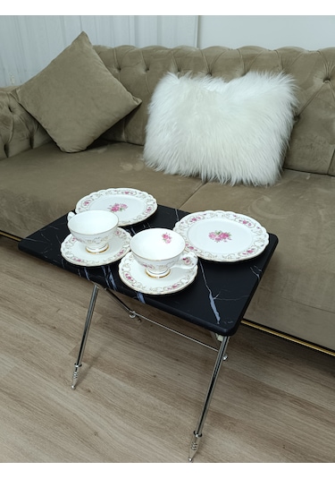 Çanta Zigon Sehpa,4'lü Sehpa, Zigon Sehpası, Mdf Mebran - Siyah M