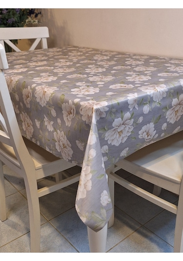 Kumaş Dokulu Tabanı Silikonlu Yıkanabilir Silinebilir Ütülenebilir Kaymaz Dekoratif Masa Örtüsü Brs020 Gri