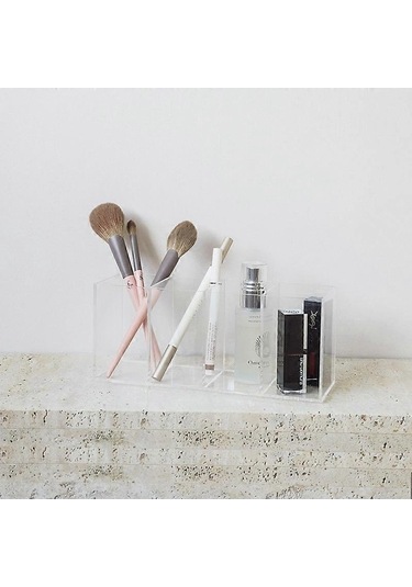 Fortunelane Şeffaf Akrilik Kalemlik, Makyaj Fırçası Bölmeleri, Saklama Masa Düzenleyici