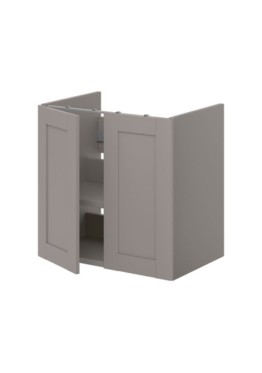 Lavabo Dolabı, Gri, 60x42x60 Cm, 2 Kapaklı Gri