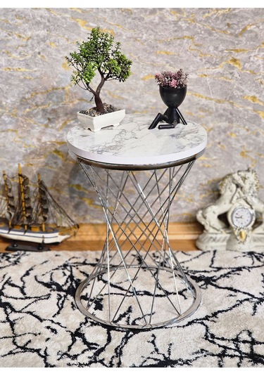 Krom Kaplama Pota Sehpa - Sehpa - Ahşap Sehpa - Metal Sehpa - Sun 001