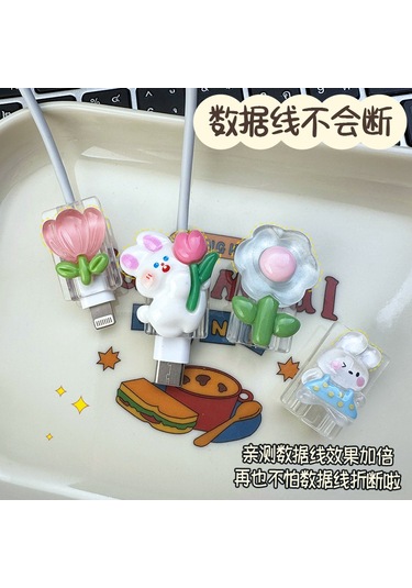 Fosenze Android iPhone Uyumlu Type-c Şarj Kablosu Koruması, Kırılmaya Dayanıklı Kartoon Desenli Kafa Korumalı Halka Tipi Koruyucu