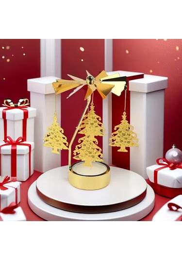 Çam Ağacı Temalı Tealight Mumluk Dekoratif Masa Üstü Aksesuar Gold