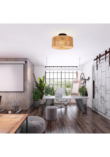 Neoglint E26 Rattan Dokuma Işık Fikstür Yarı Gömme Siyah & Keten Sarısı Diğer