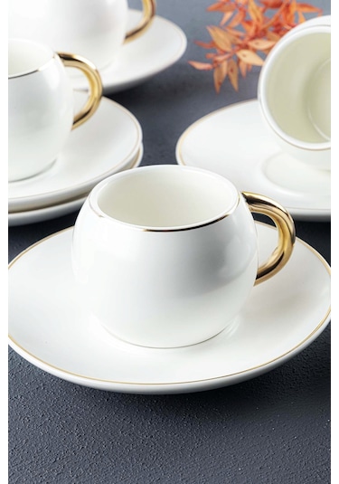 Eslem Porselen 12 Parça 6 Kişilik Kahve Fincan Takımı - Beyaz