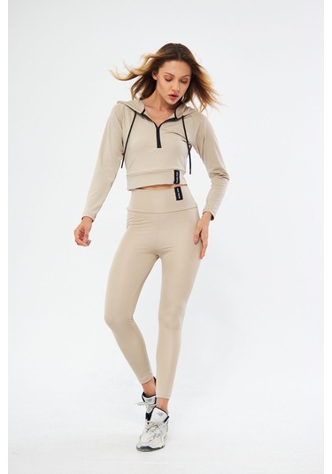 Lesa Wear Kışlık Yüksek Bel Toparlayıcı Ve Sıkılaştırıcı Likralı Şardonlu Tayt Bej