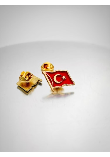 2 Adet Türk Bayrağı Gold Yaka Rozeti Altın